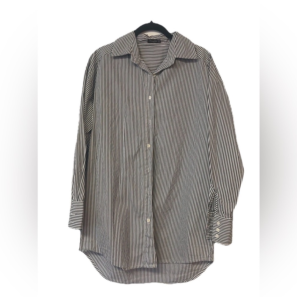 NWOT J. McLaughlin Cotton Button Down Long Sleeved Charcoal Gray White Size XS - Picture 3 of 7